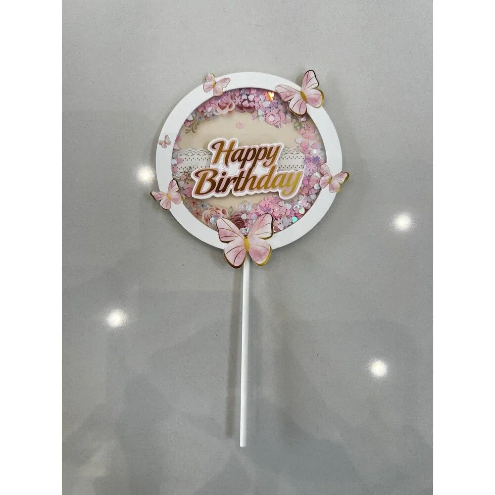 Butterfly Sequin Cake Topper Round Confetti Birthday Decoration Party Pretty NEW